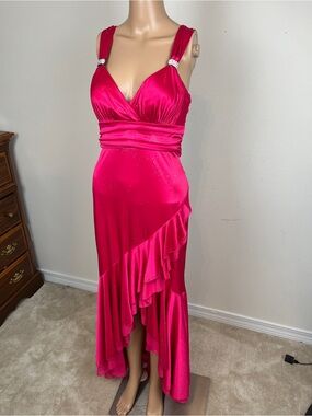 Y2K Vintage Hot Pink Open-Back Evening Gown Jodi Kristopher, Size Medium